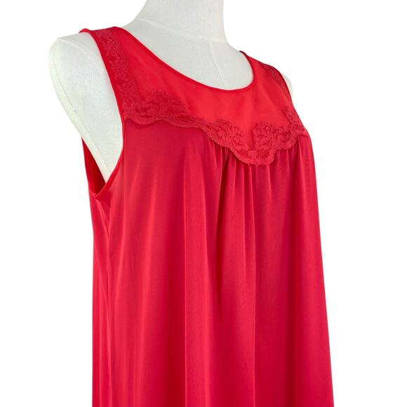Vintage 70s Red Nylon Chiffon & Lace Trim Maxi Babydoll Nightgown Women’s Size M - Picture 6 of 10